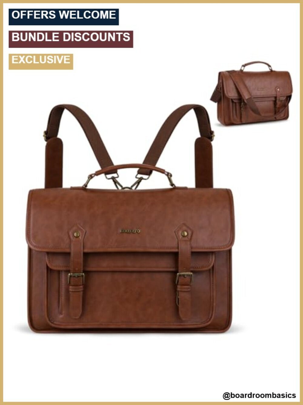 3 in 1 PU Leather Laptop Bag 15.6 inch Messenger Briefcase Backpack
